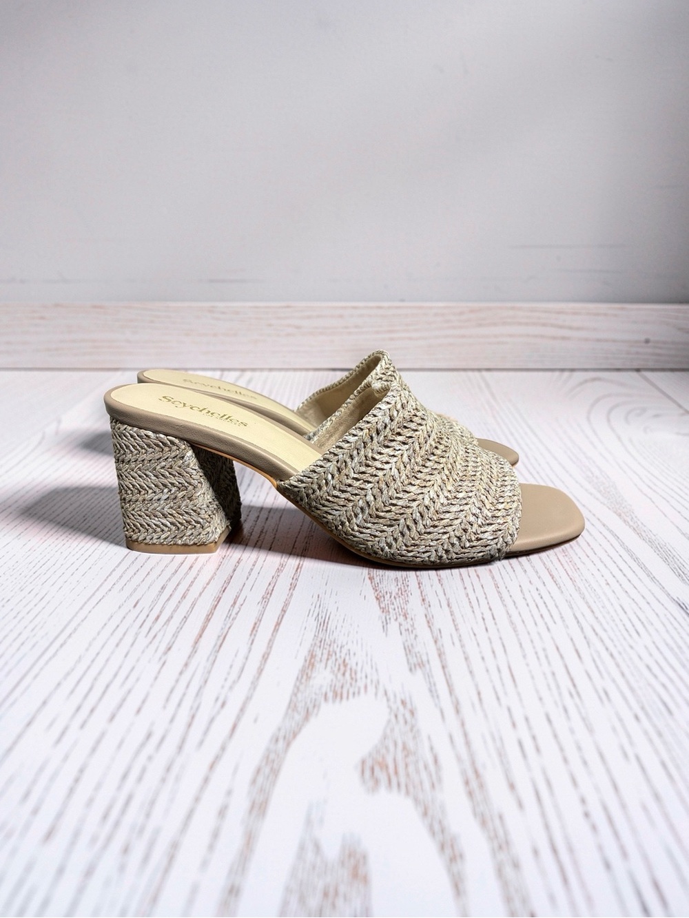 Seychelles Natural Woven Block Heel Mule